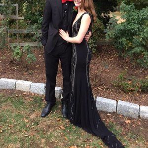Jovani -Black Sleeveless Patterned Sequin Gown Size 0